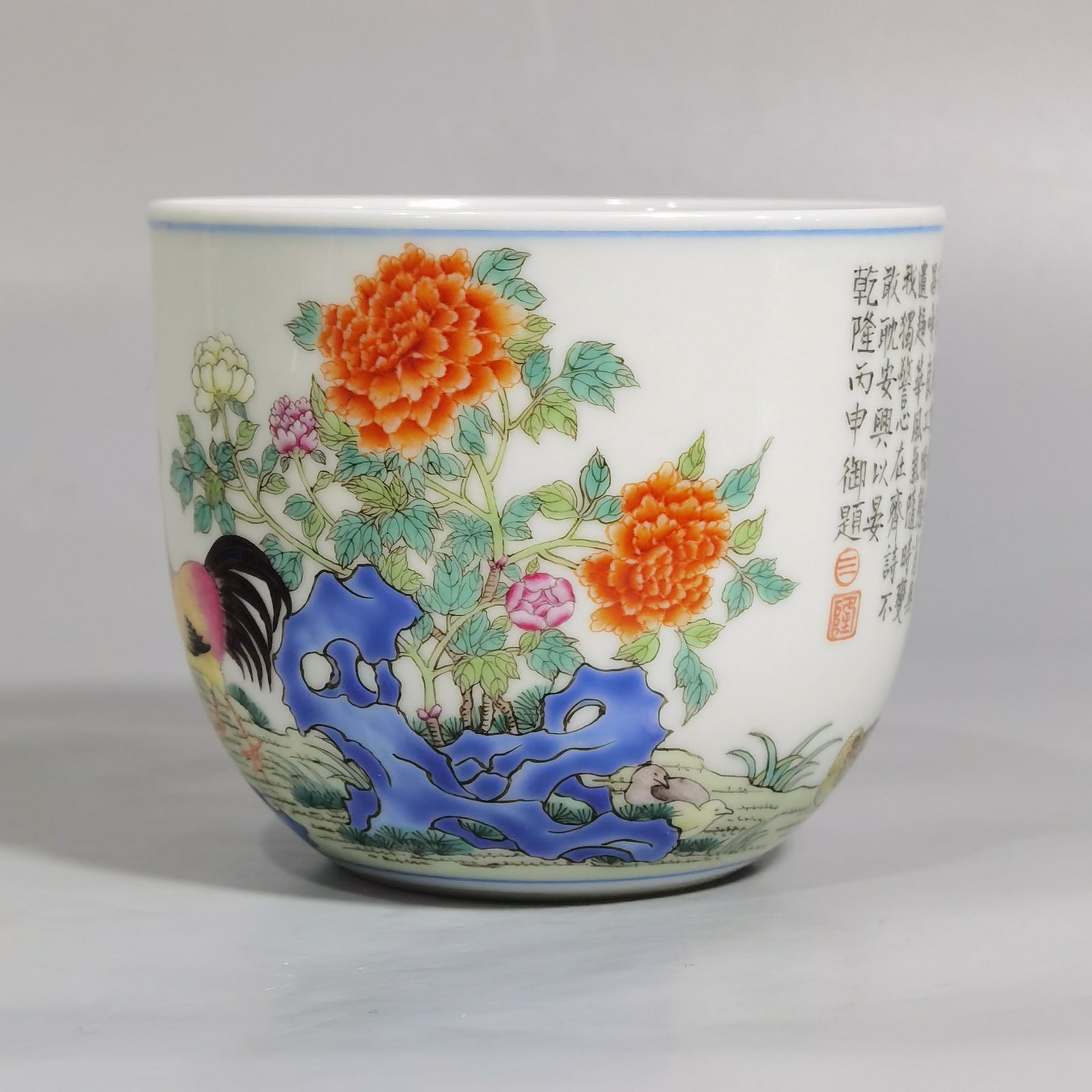 Qing Dynasty Qianlong antique pastel chicken cup