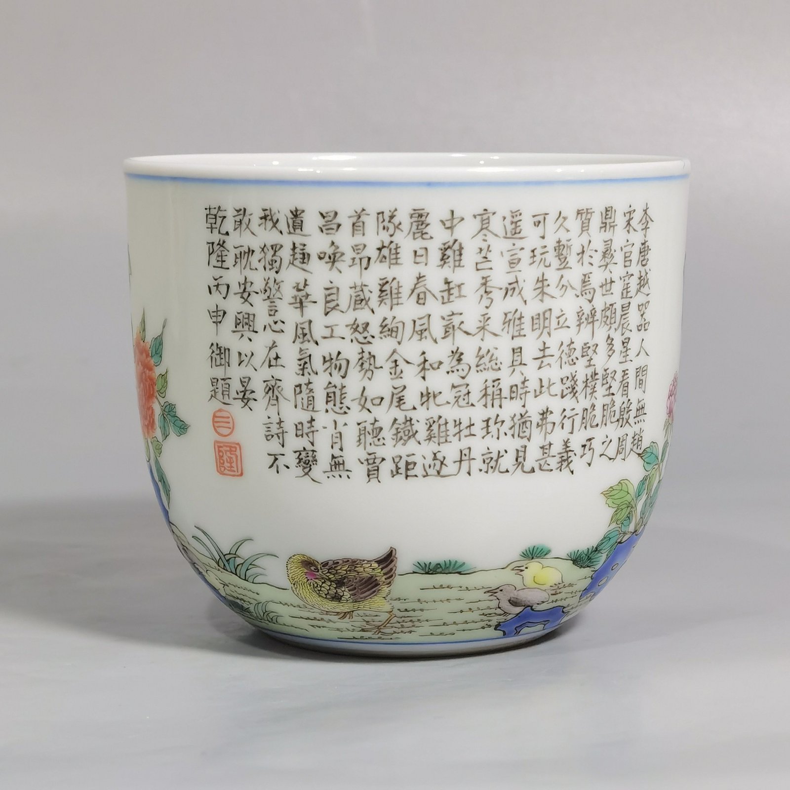 Qing Dynasty Qianlong antique pastel chicken cup