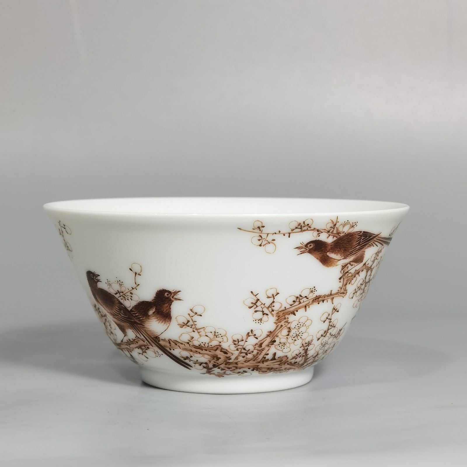 Qing Dynasty Qianlong ink color magpie climbing plum blossom cup with poem inscription