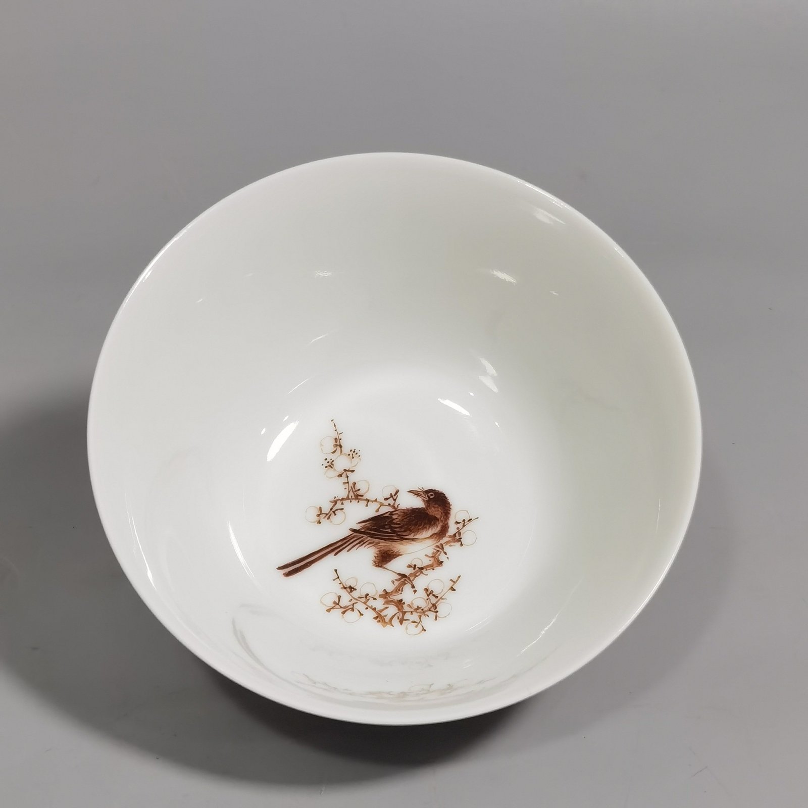 Qing Dynasty Qianlong ink color magpie climbing plum blossom cup with poem inscription