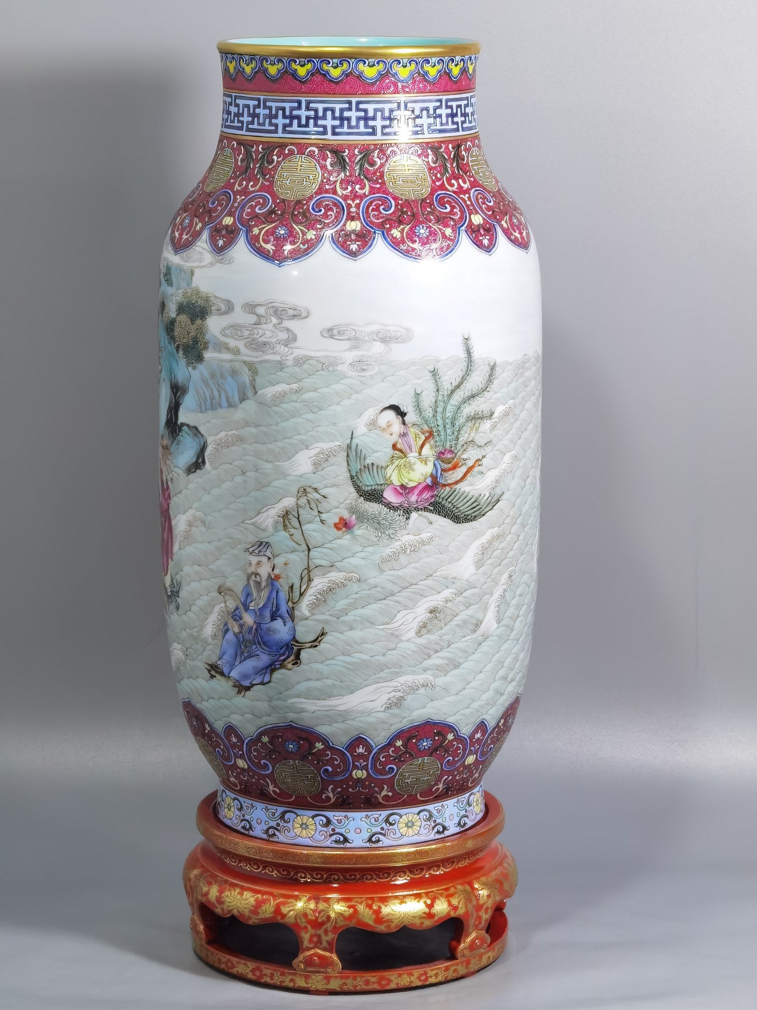Qing Dynasty Qianlong Yangcai Eight Immortals Birthday Lantern Vase