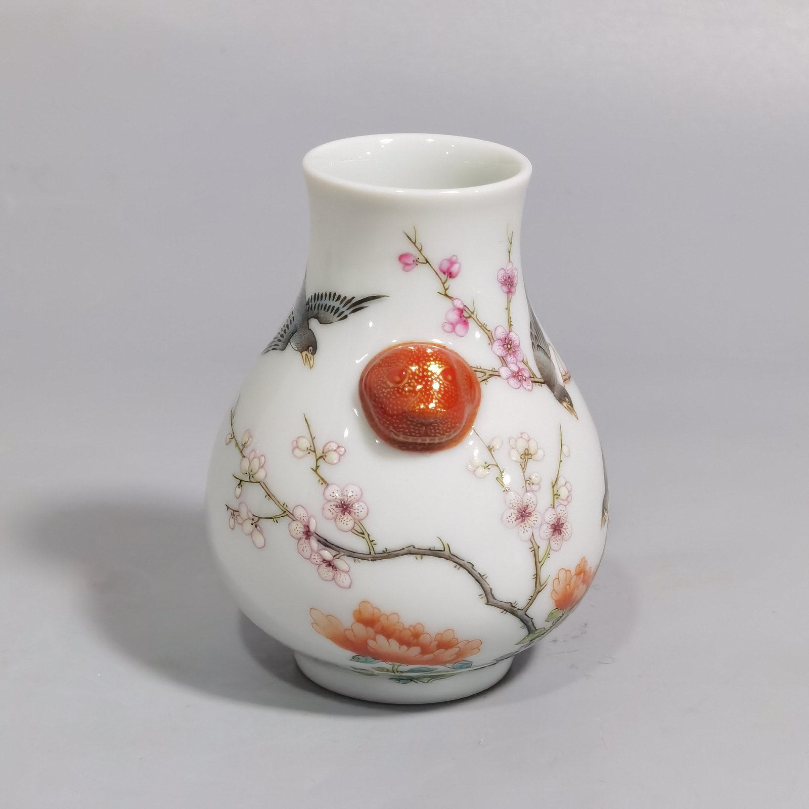 Qing Dynasty Qianlong a pastel four-sided plum blossom statue with animal ear