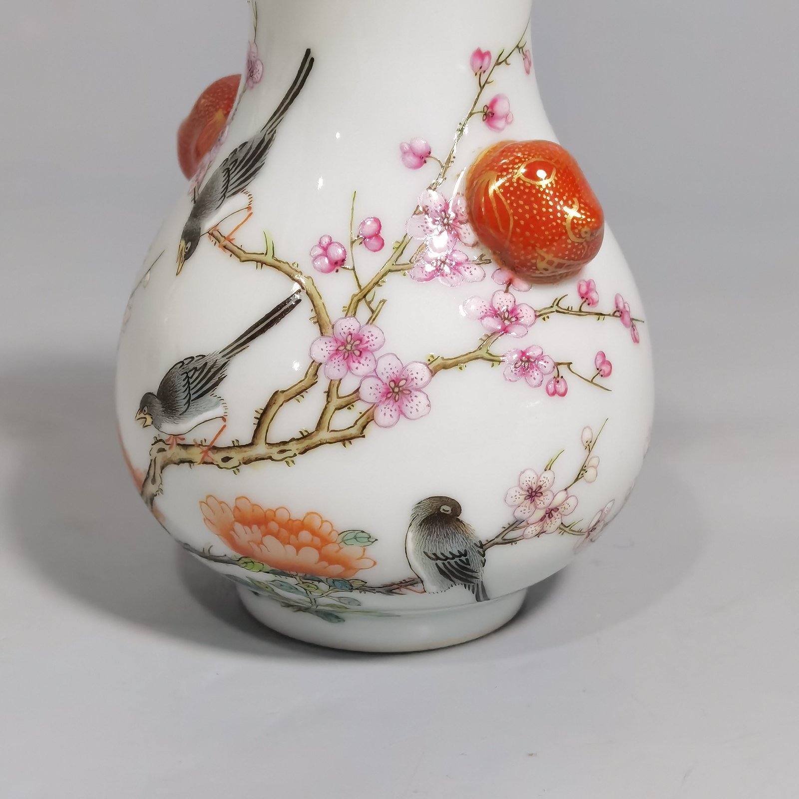 Qing Dynasty Qianlong a pastel four-sided plum blossom statue with animal ear
