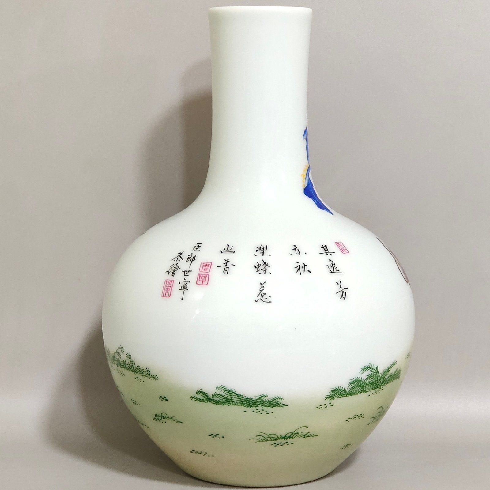 Qing Dynasty Qianlong enamel Lang Shining orchid poem celestial vase
