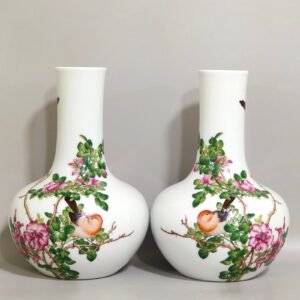 Qing Dynasty Qianlong enamel Lang Shining flower and bird poem celestial vase