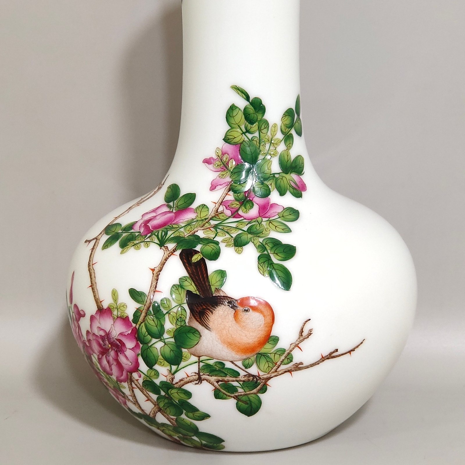 Qing Dynasty Qianlong enamel Lang Shining flower and bird poem celestial vase