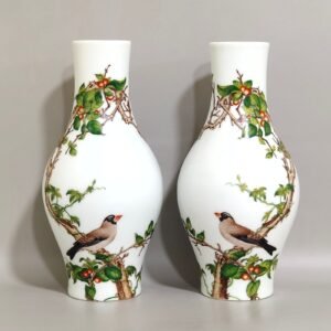 Qing Dynasty Qianlong enamel Castiglione flower and bird poem olive vase