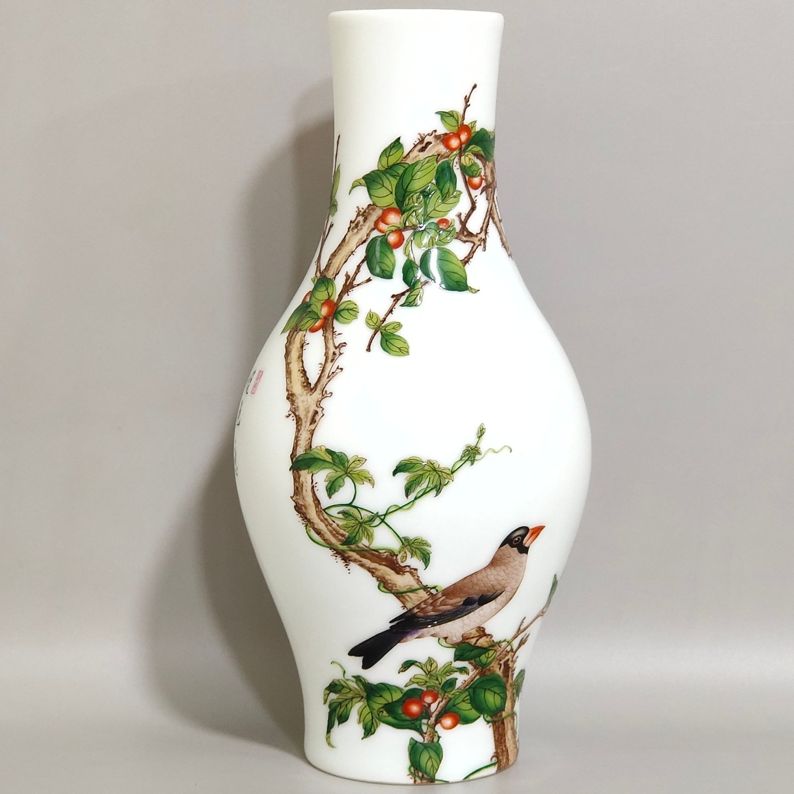 Qing Dynasty Qianlong enamel Castiglione flower and bird poem olive vase