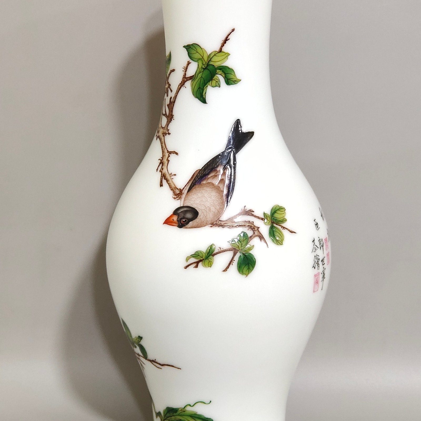 Qing Dynasty Qianlong enamel Castiglione flower and bird poem olive vase