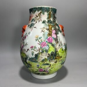 Qing Dynasty Qianlong Pastel Pine and Crane Tongchun Zun