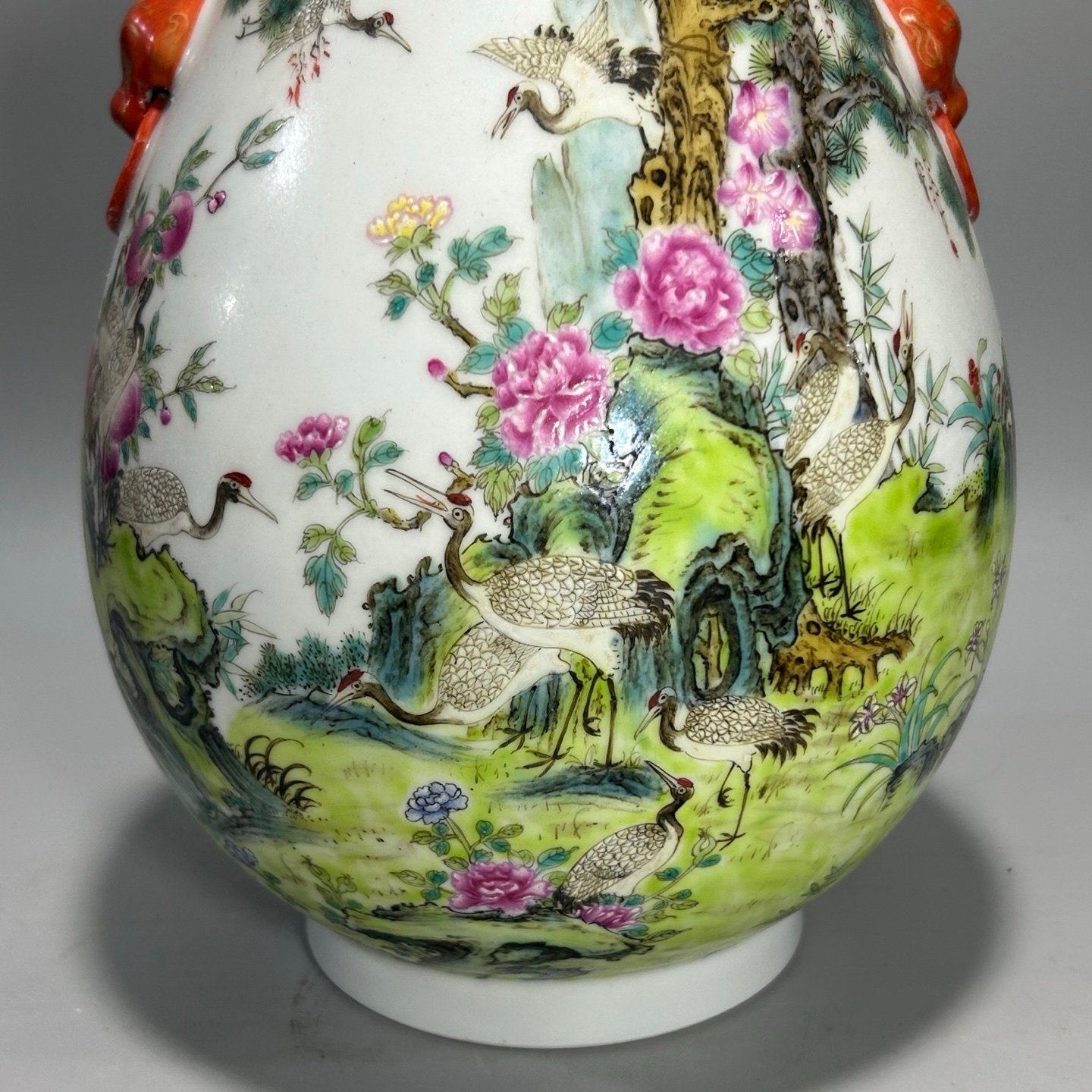 Qing Dynasty Qianlong Pastel Pine and Crane Tongchun Zun