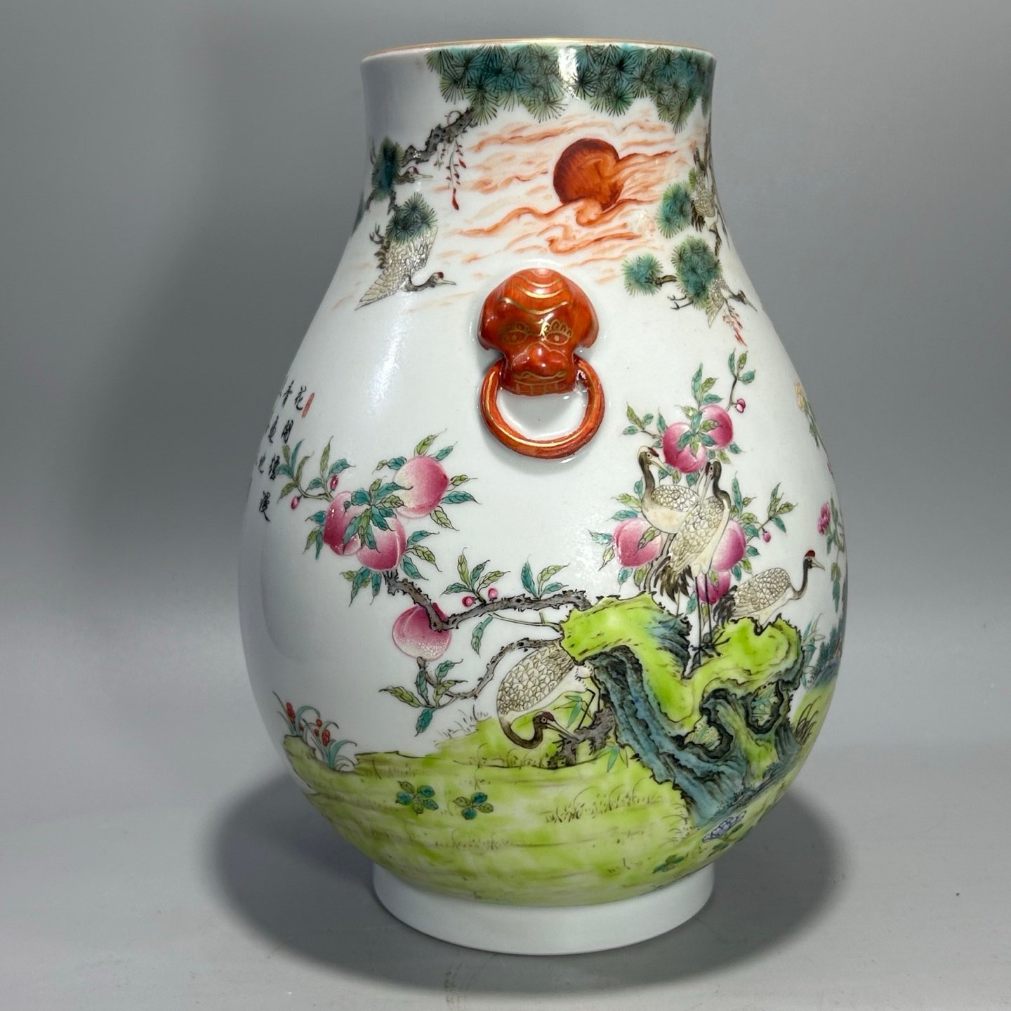 Qing Dynasty Qianlong Pastel Pine and Crane Tongchun Zun