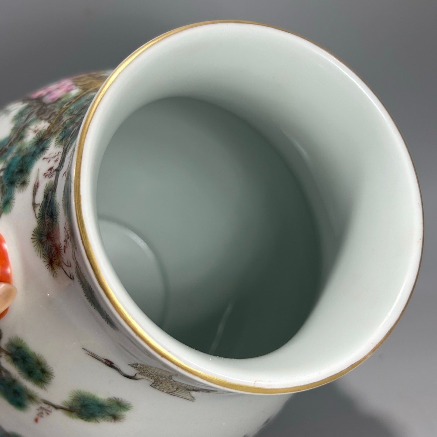 Qing Dynasty Qianlong Pastel Pine and Crane Tongchun Zun