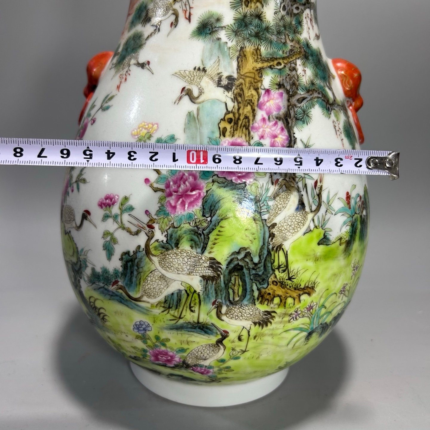Qing Dynasty Qianlong Pastel Pine and Crane Tongchun Zun