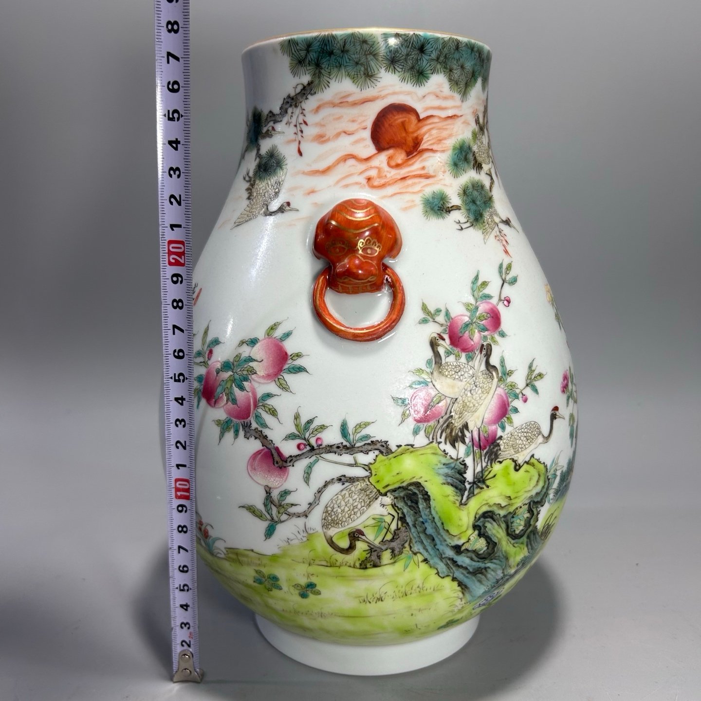 Qing Dynasty Qianlong Pastel Pine and Crane Tongchun Zun