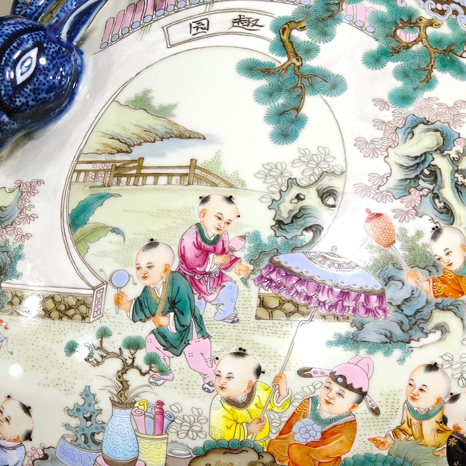 Qing Dynasty Qianlong blue and white and pastel baby deer head statue