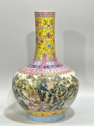Qing Dynasty Qianlong Enamel yellow ground celestial sphere vase