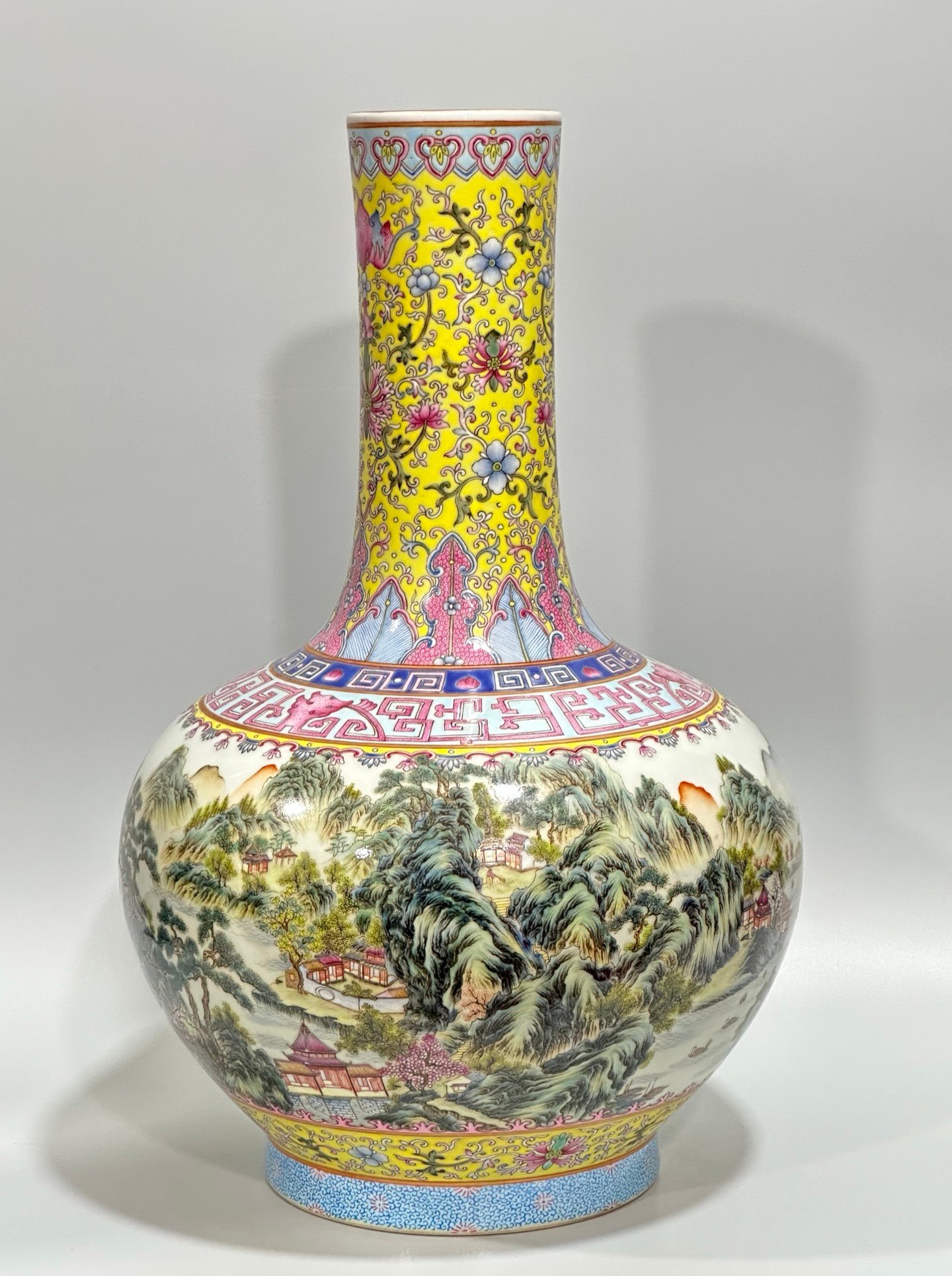 Qing Dynasty Qianlong Enamel yellow ground celestial sphere vase