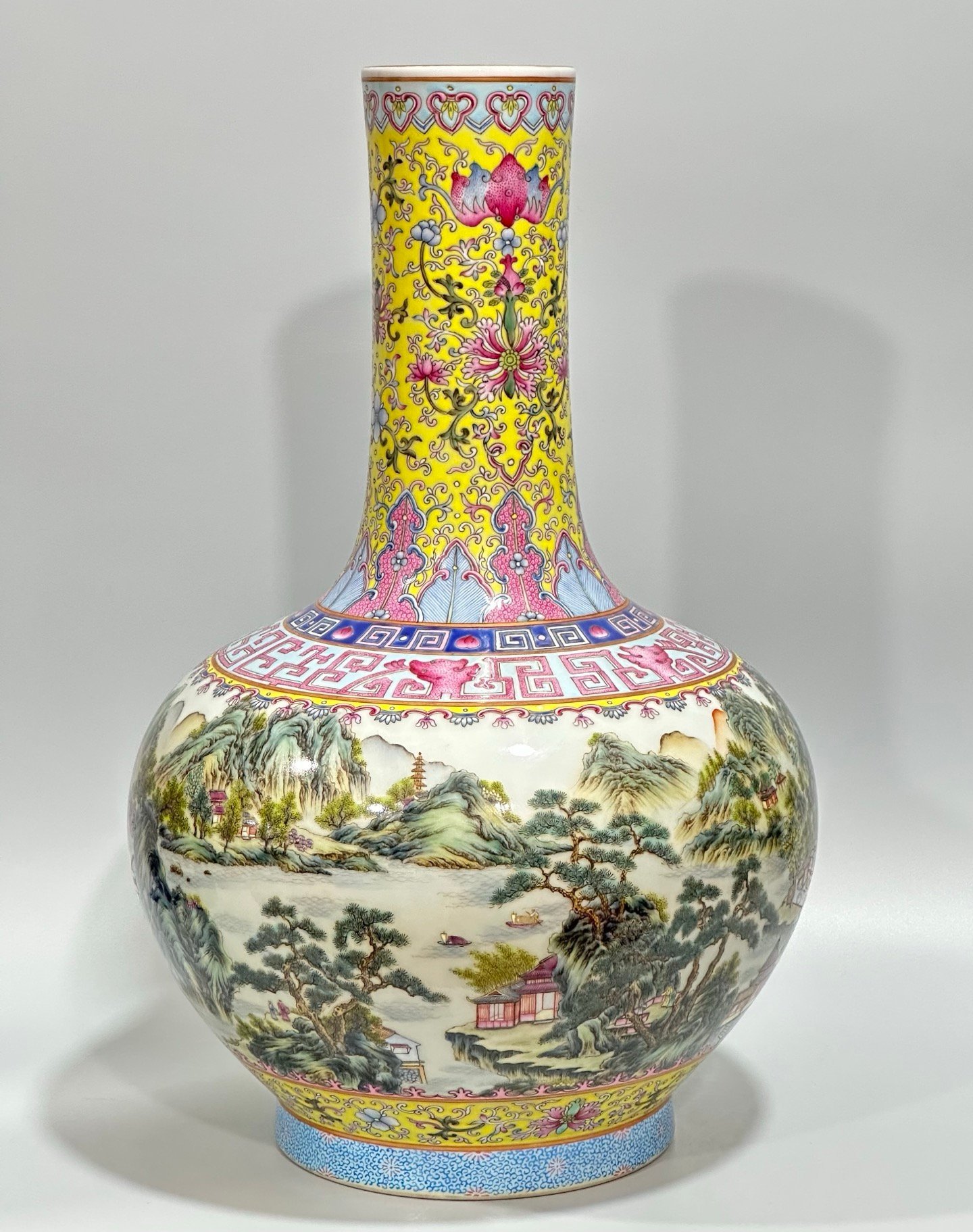 Qing Dynasty Qianlong Enamel yellow ground celestial sphere vase