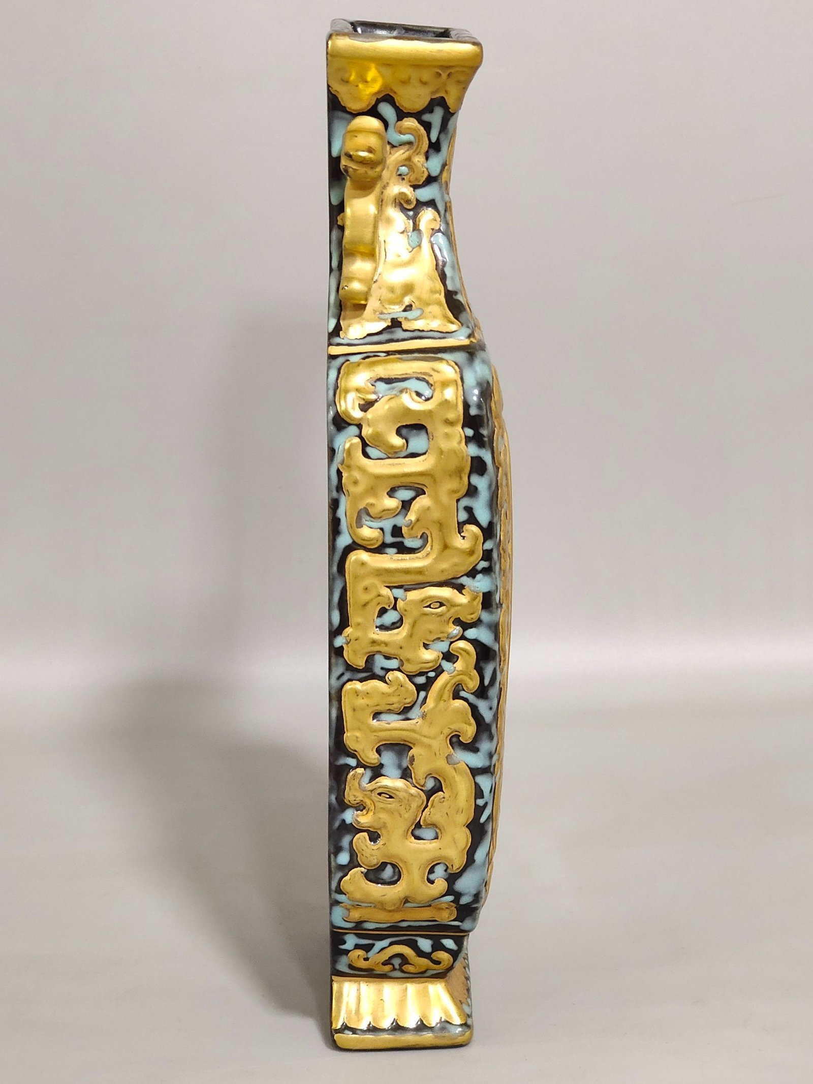 Qing Dynasty Qianlong period wall vase with imitation bronze enamel and inscribed poetry