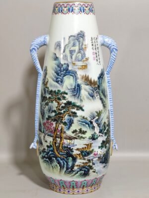 Qing Dynasty Qianlong landscape elephant ear-inscribed poetry vase