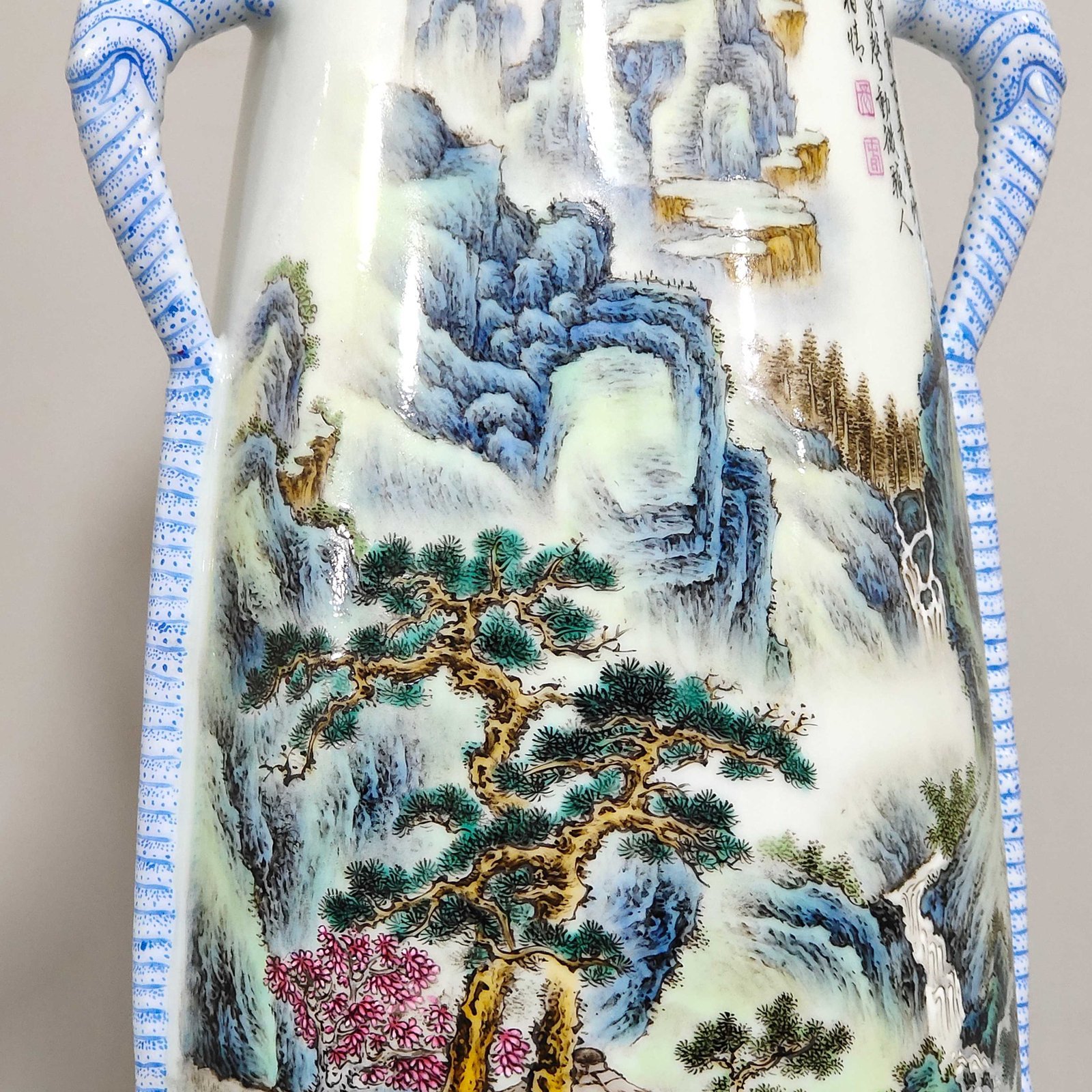 Qing Dynasty Qianlong landscape elephant ear-inscribed poetry vase