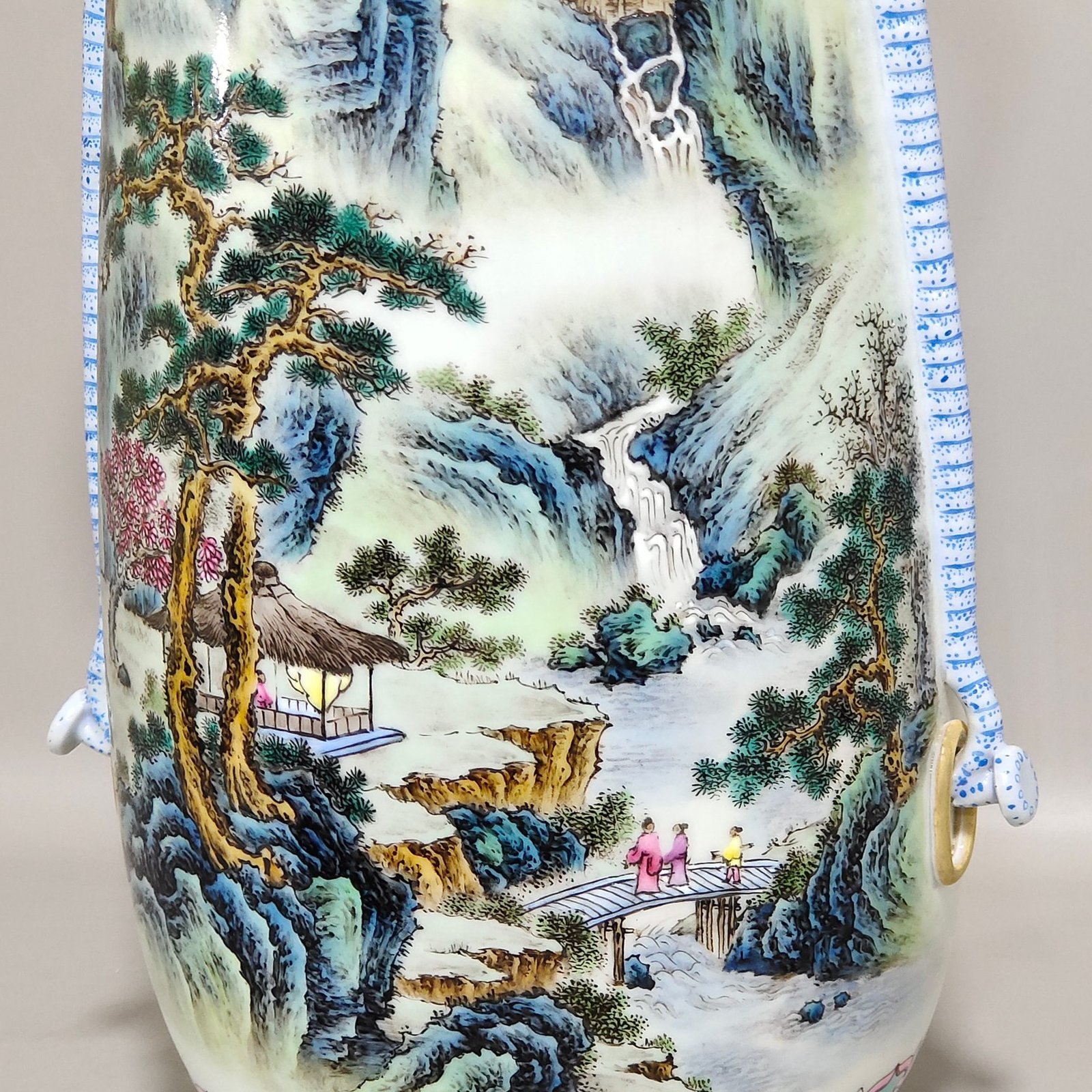 Qing Dynasty Qianlong landscape elephant ear-inscribed poetry vase