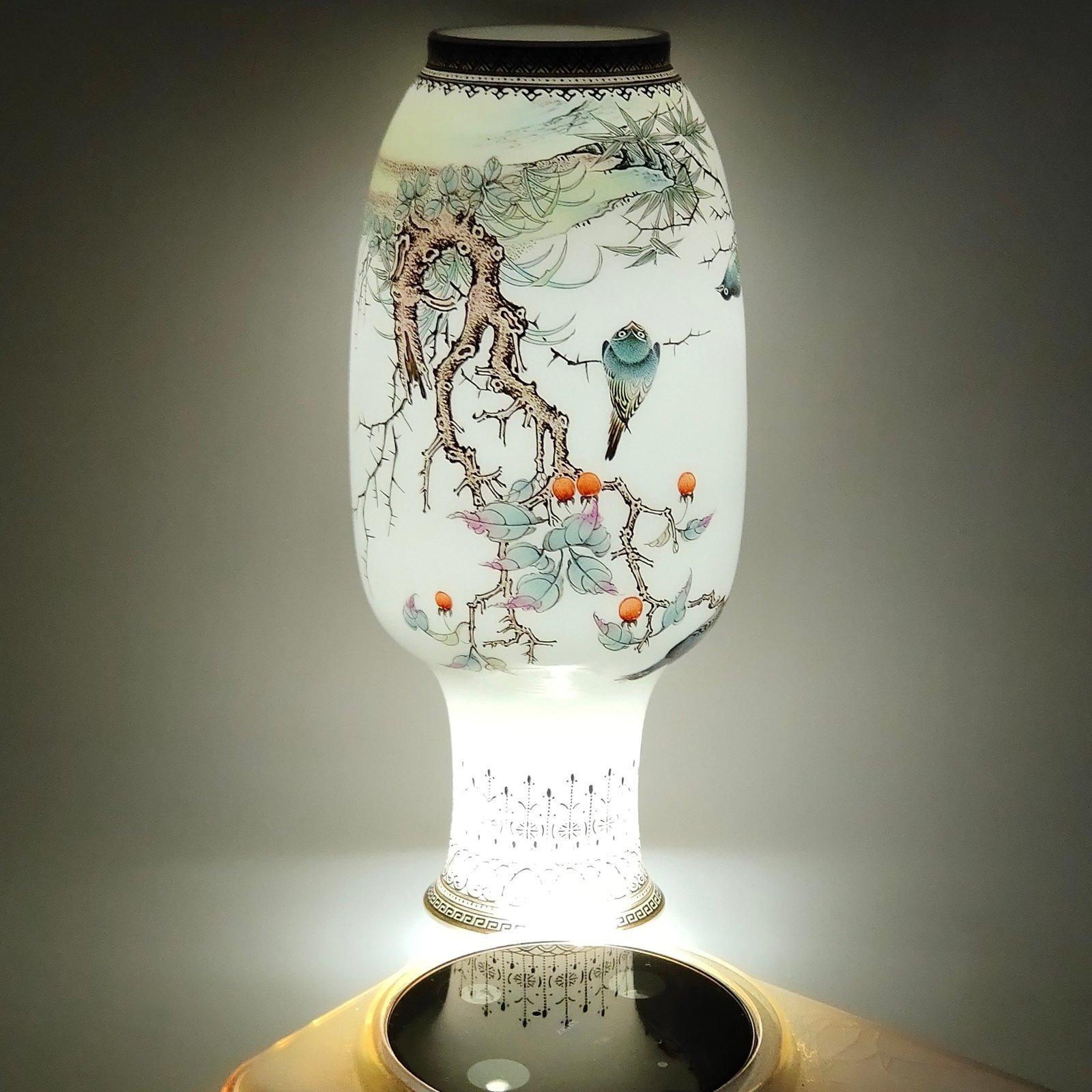 Qing Dynasty Qianlong ink and color ink and flower and bird poems thin vase