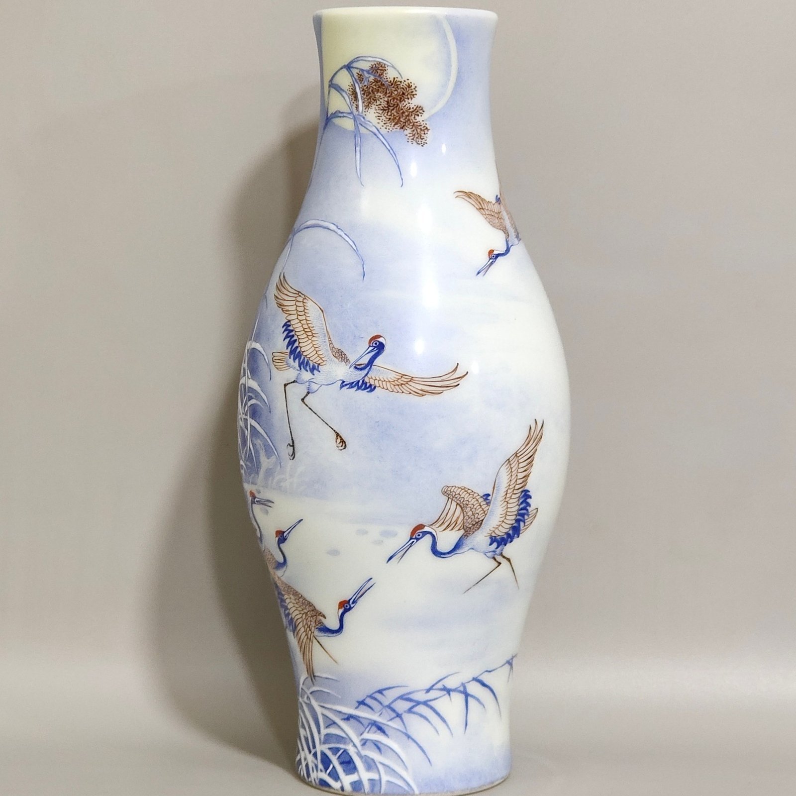 Qing Dynasty Qianlong A blue reed olive vase inscribed with a poem by a red-crowned crane