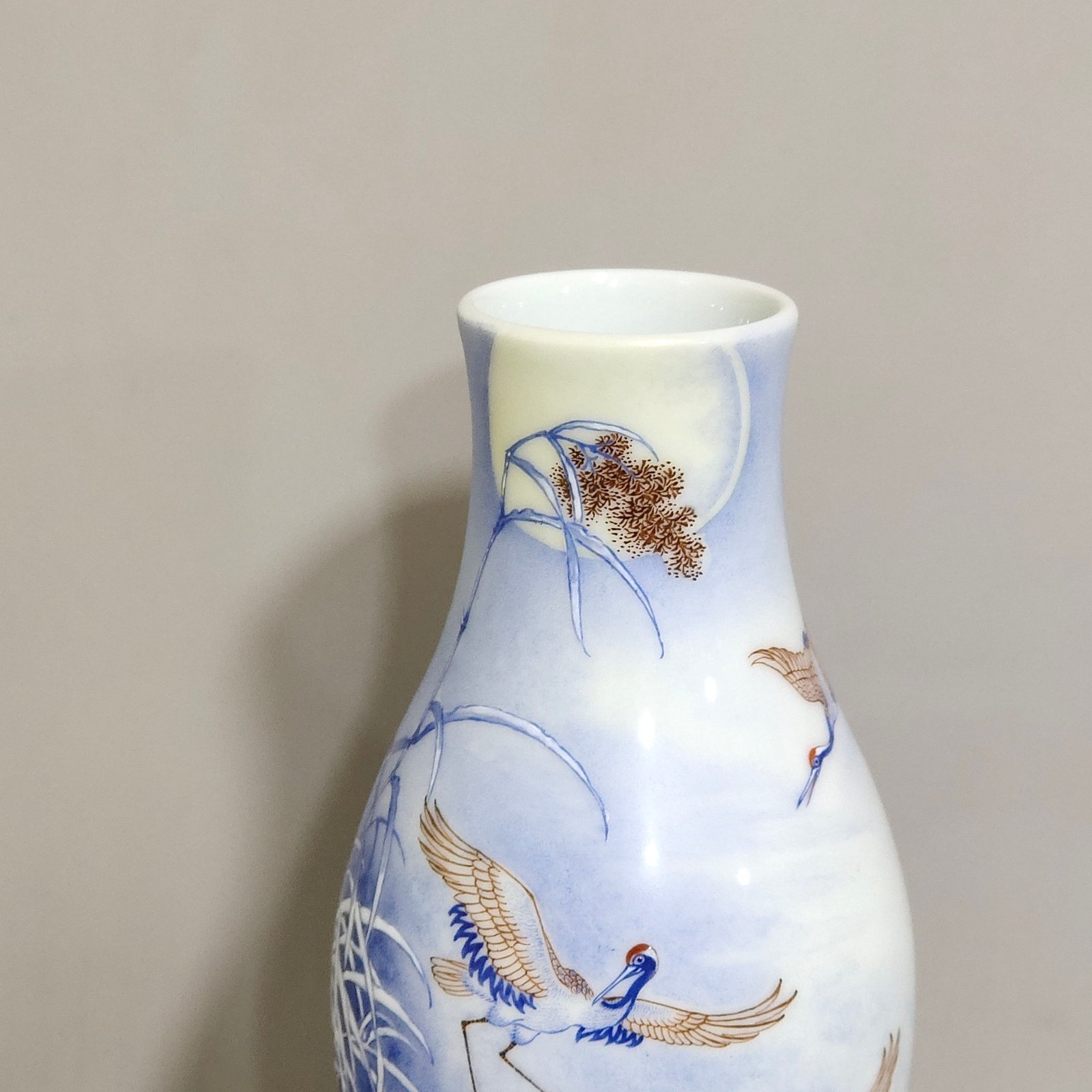 Qing Dynasty Qianlong A blue reed olive vase inscribed with a poem by a red-crowned crane