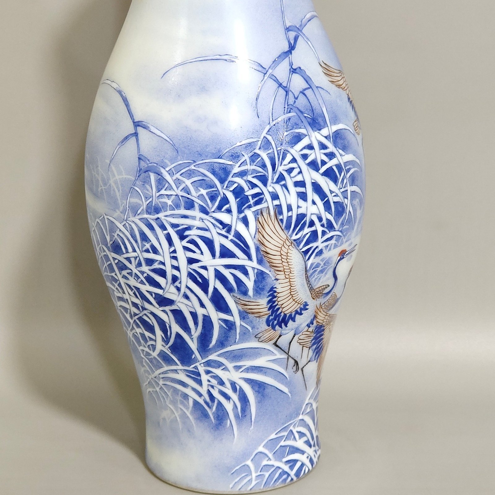 Qing Dynasty Qianlong A blue reed olive vase inscribed with a poem by a red-crowned crane