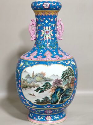 Qing Dynasty Qianlong cloisonné windowed landscape amphora