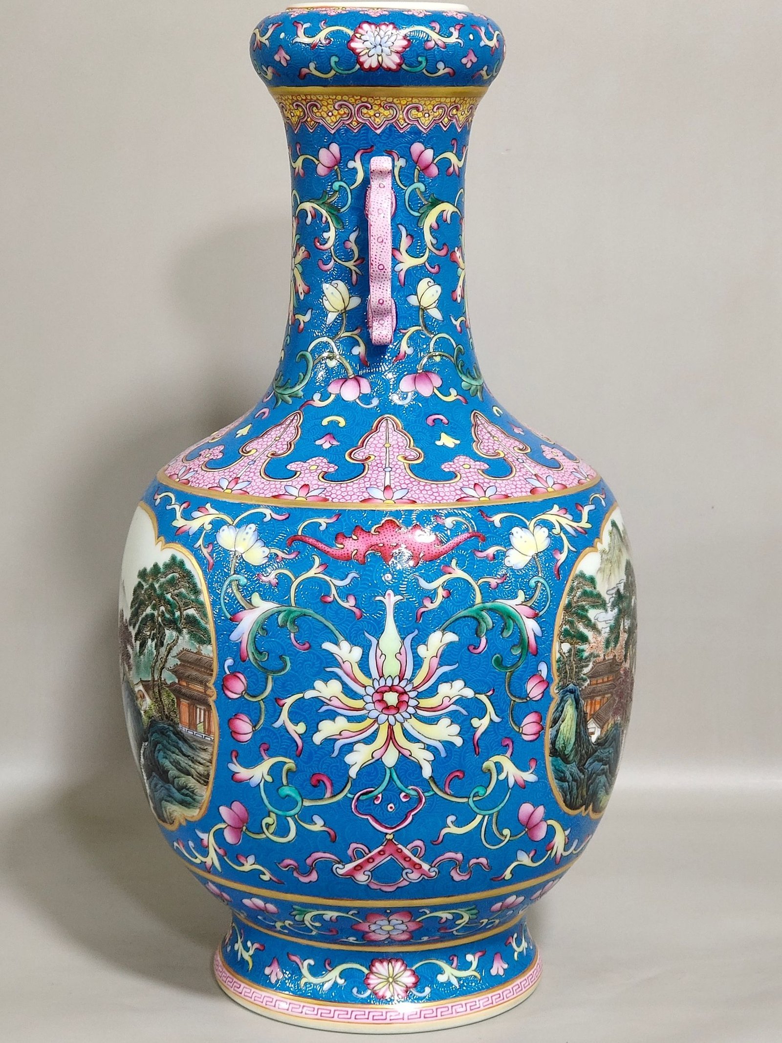 Qing Dynasty Qianlong cloisonné windowed landscape amphora