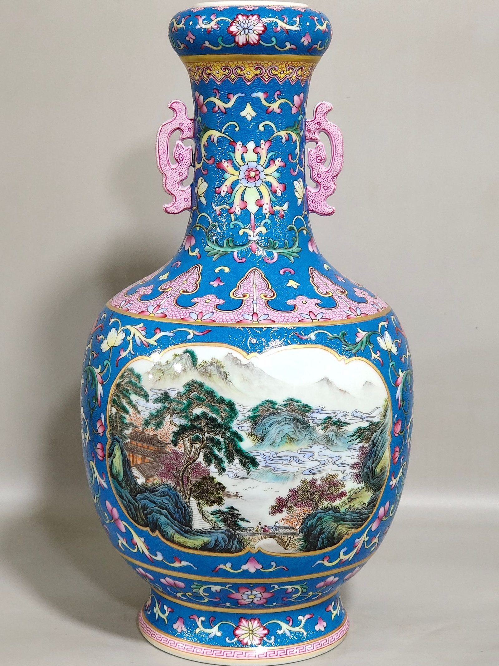 Qing Dynasty Qianlong cloisonné windowed landscape amphora