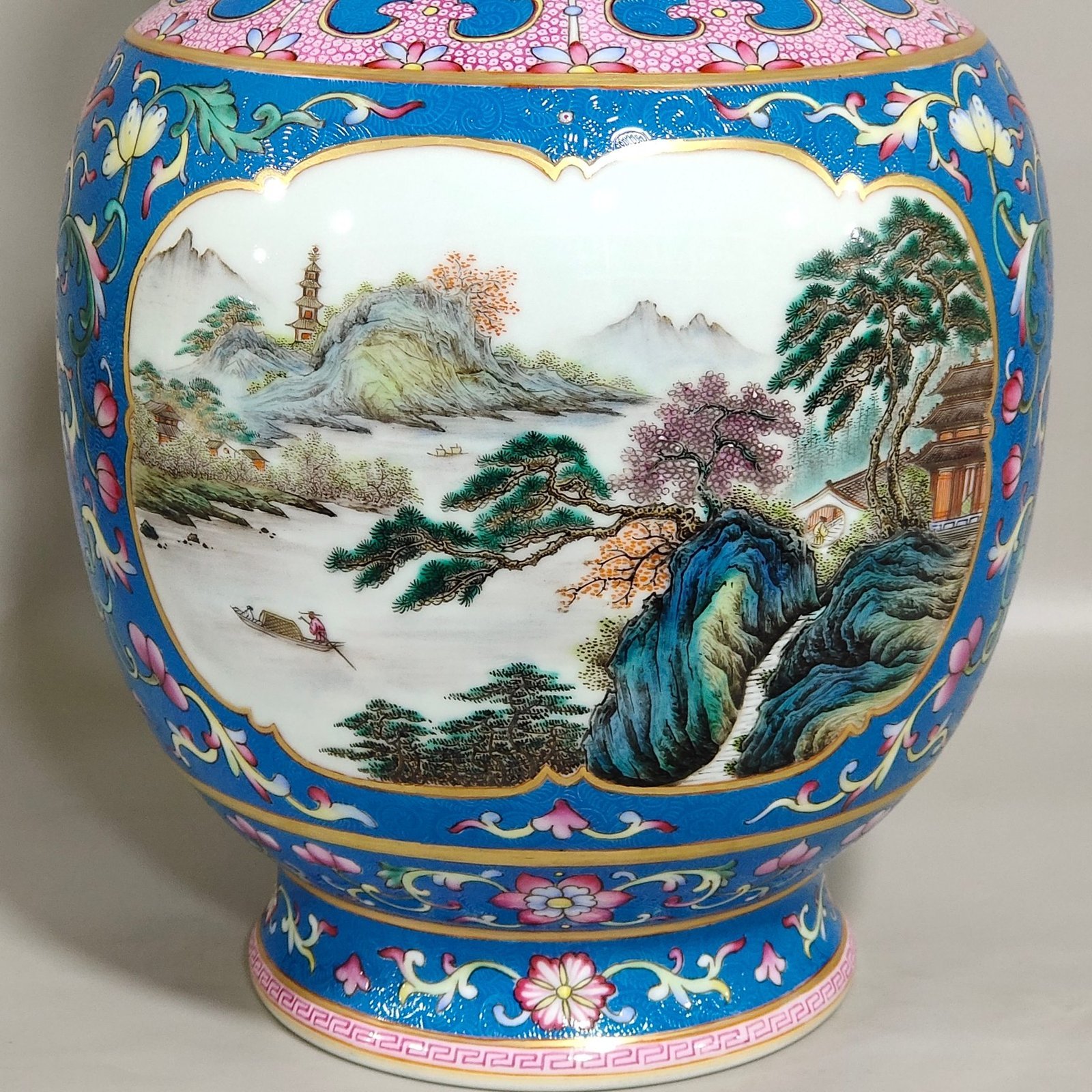 Qing Dynasty Qianlong cloisonné windowed landscape amphora