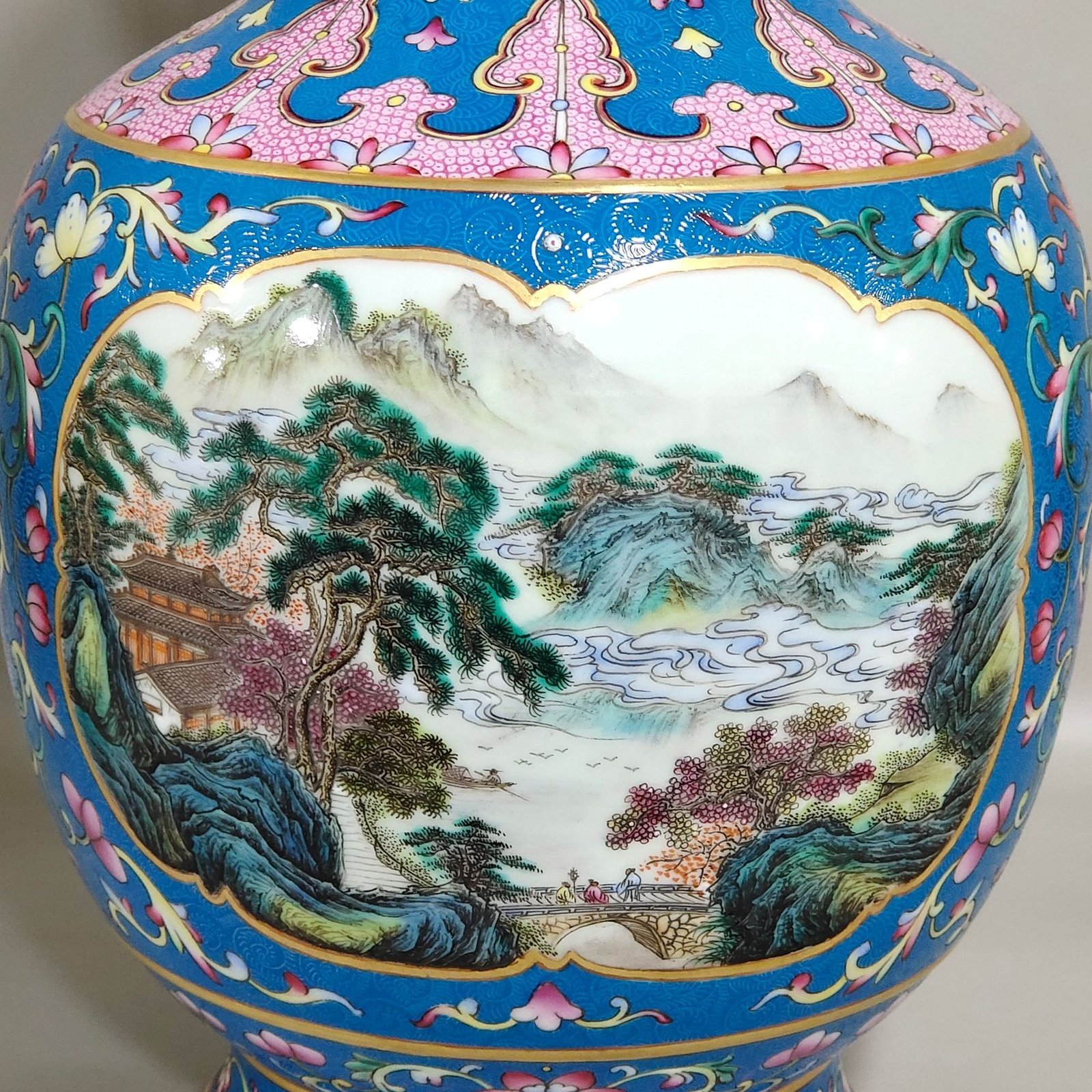 Qing Dynasty Qianlong cloisonné windowed landscape amphora