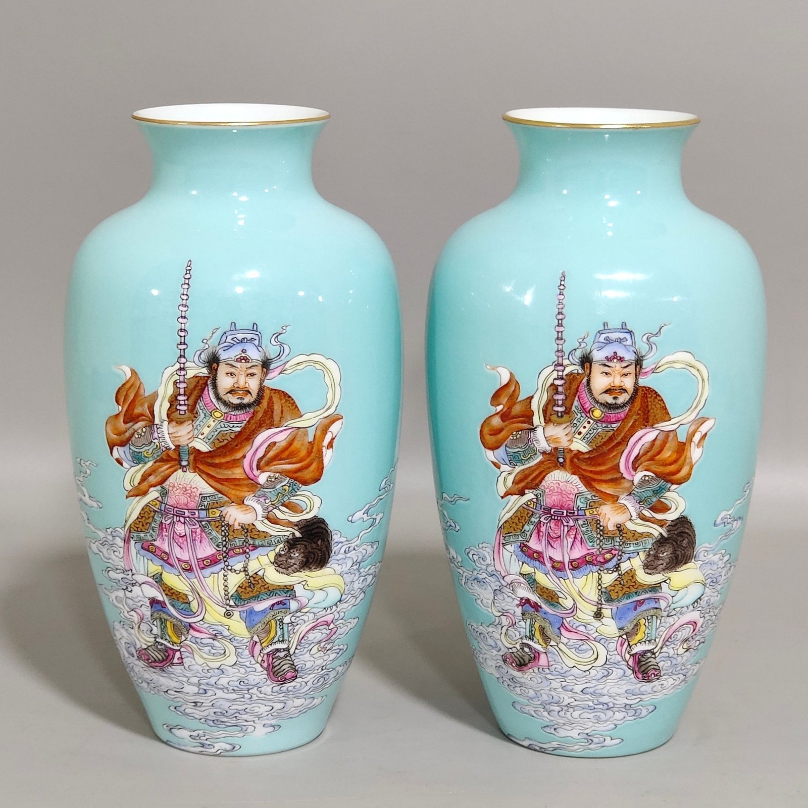 Qing Dynasty Qianlong turquoise green thin vase with characters