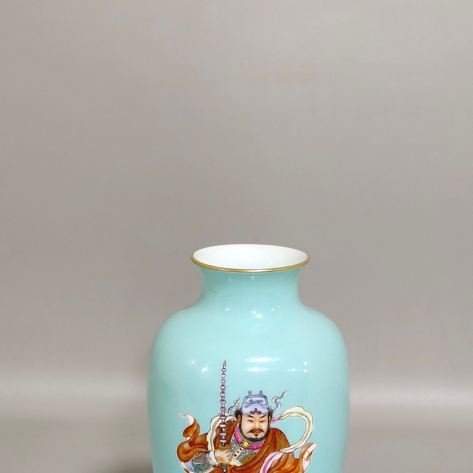 Qing Dynasty Qianlong turquoise green thin vase with characters
