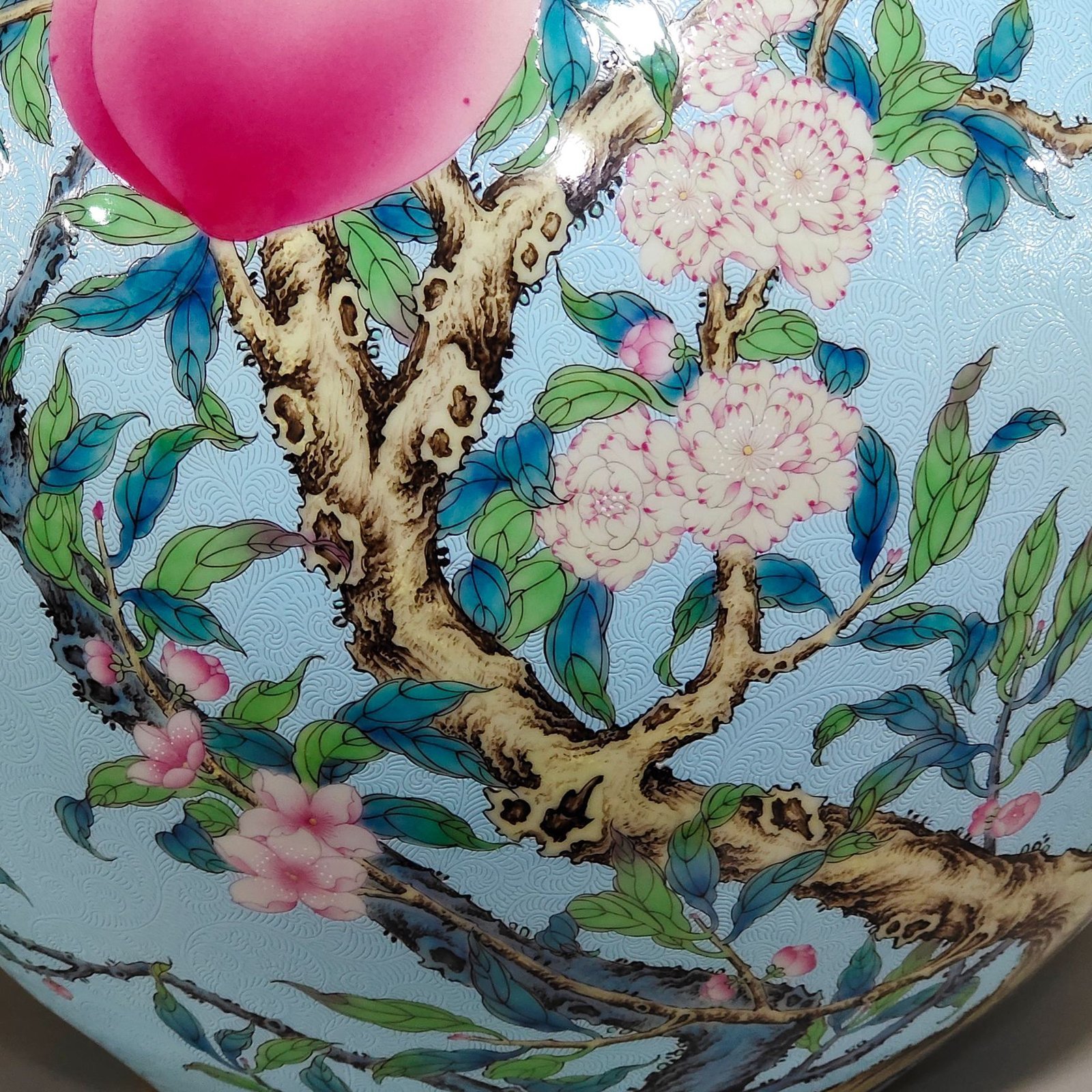 Qing Dynasty Qianlong turquoise green flowered Five Blessings and Nine Peach Celestial Ball Vase