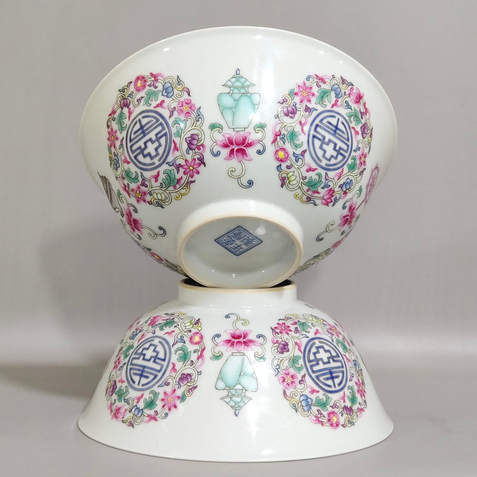 Qing Dynasty Qianlong enamel longevity bowl with auspicious eight treasures pattern