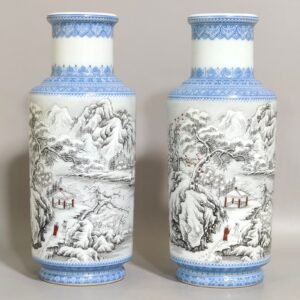 Qing Dynasty Qianlong green ink color snow scene picture poem firecracker bottle