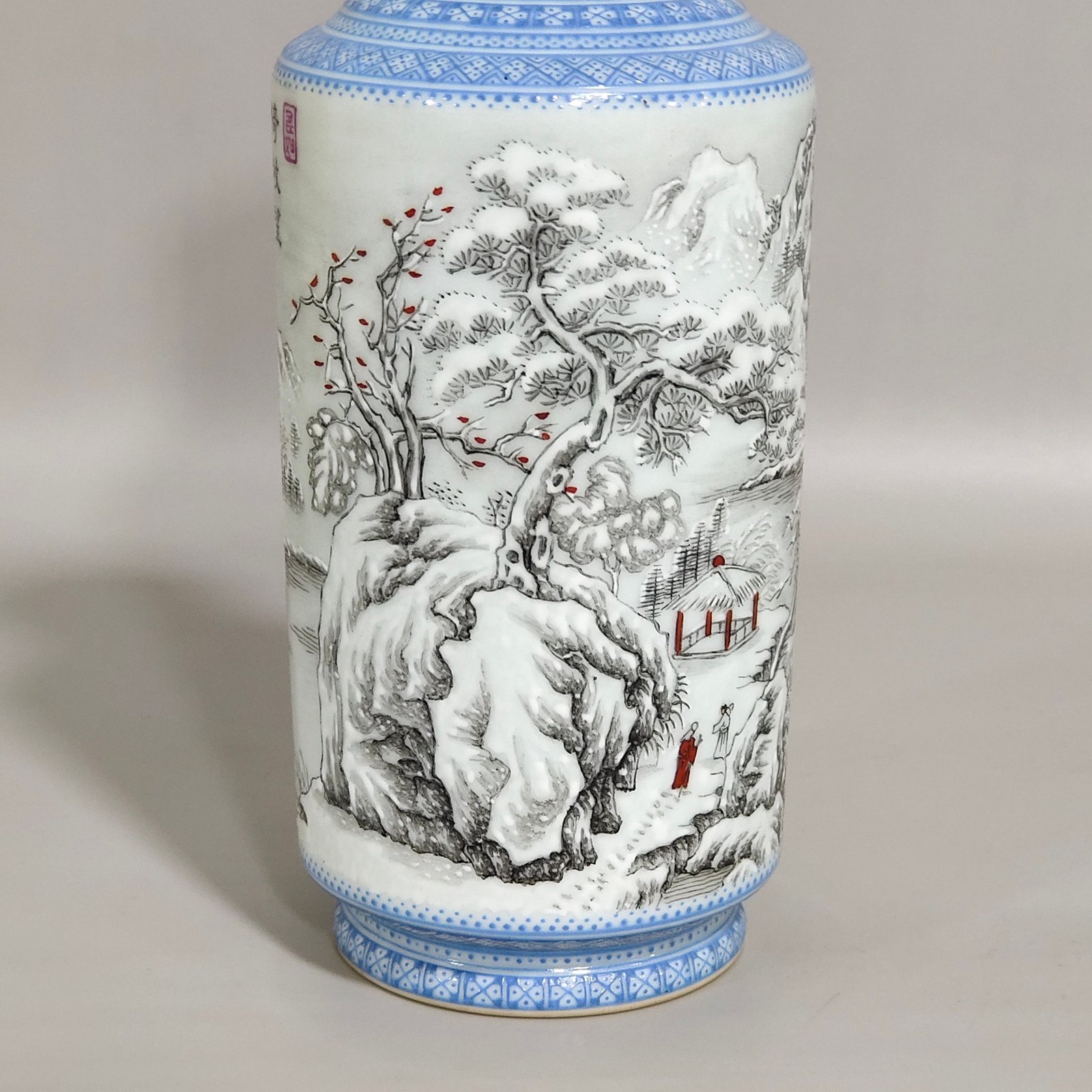 Qing Dynasty Qianlong green ink color snow scene picture poem firecracker bottle
