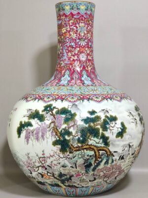 Qing Dynasty Qianlong rouge red ground blessing and longevity celestial vase