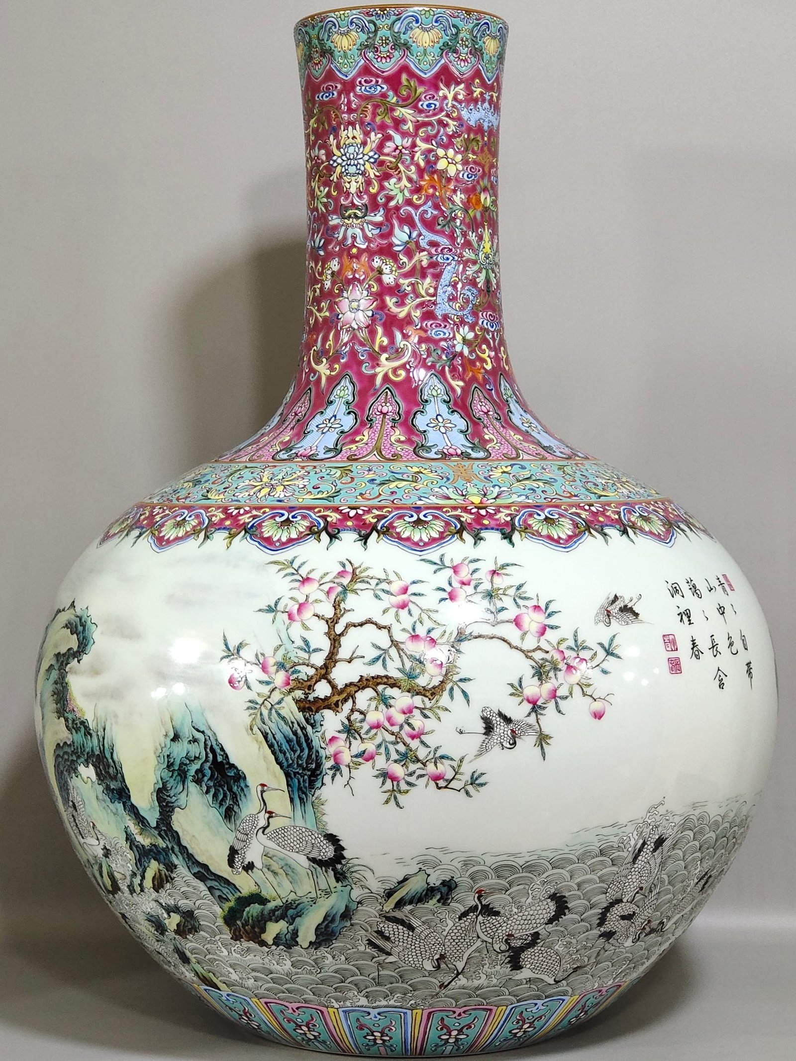 Qing Dynasty Qianlong rouge red ground blessing and longevity celestial vase