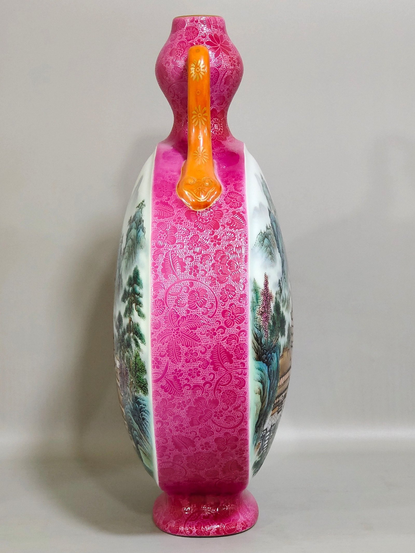 Qing Dynasty Qianlong rouge red carved landscape and moon vase