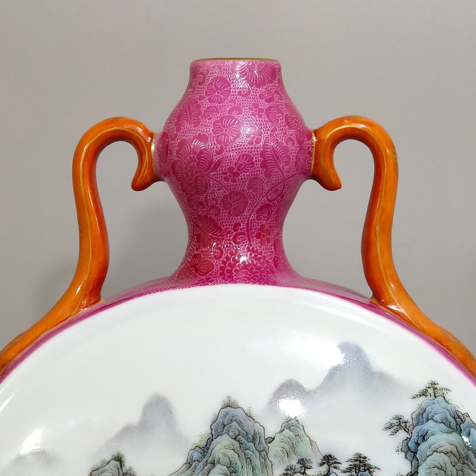 Qing Dynasty Qianlong rouge red carved landscape and moon vase
