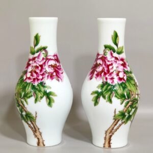 Qing Dynasty Qianlong Castiglione enamel flower-inscribed olive vase