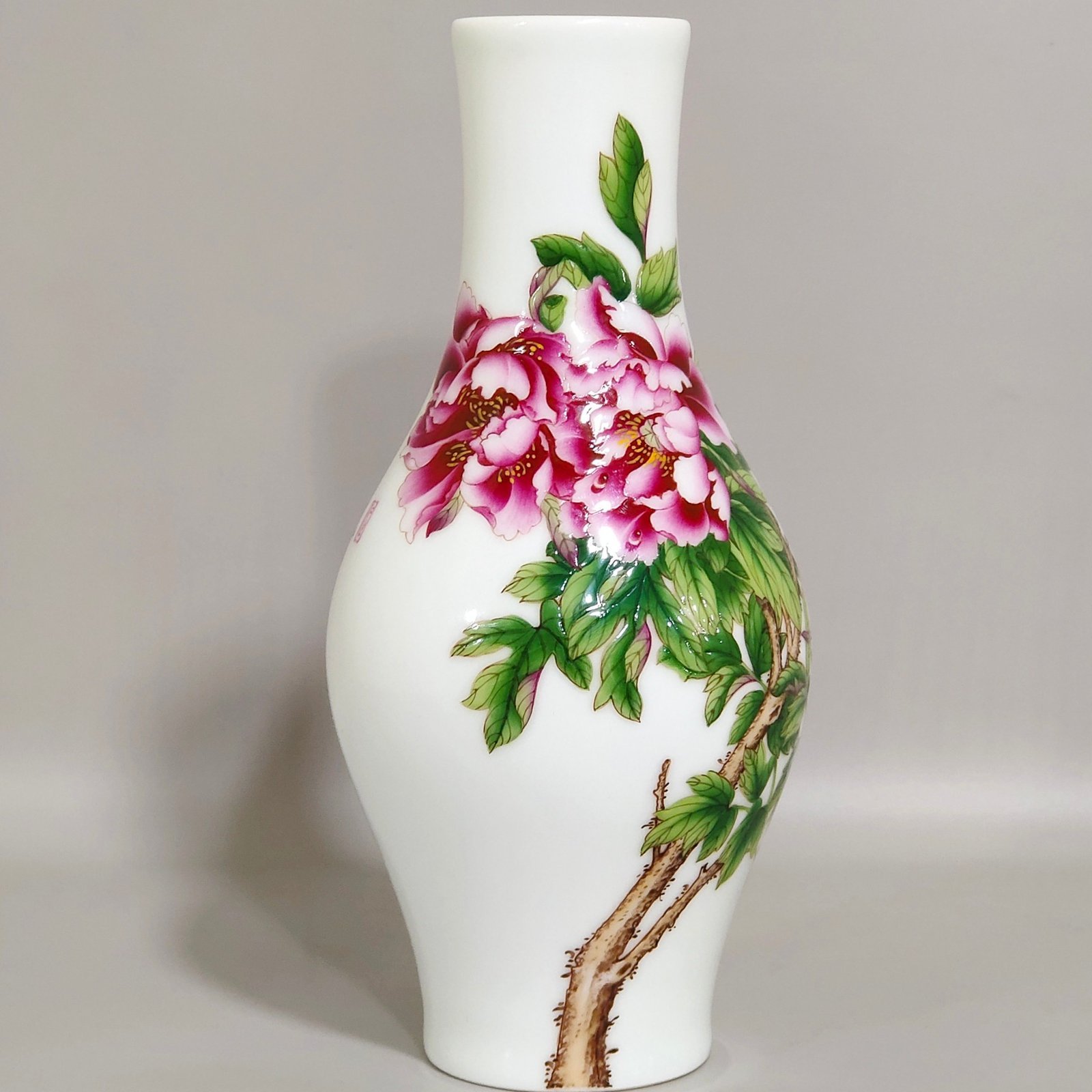 Qing Dynasty Qianlong Castiglione enamel flower-inscribed olive vase