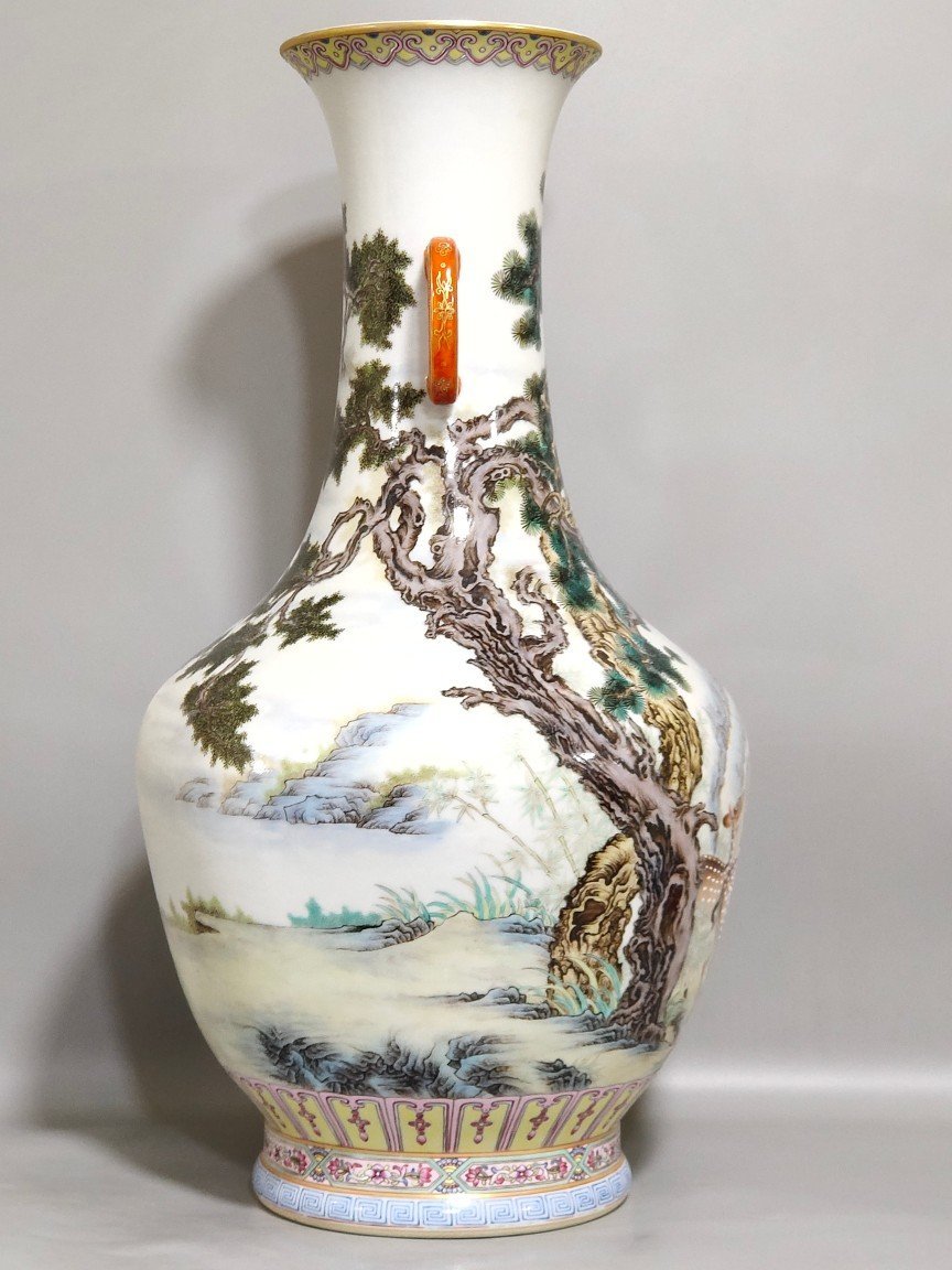Qing Dynasty Qianlong Deer and Crane Tongchun amphorae