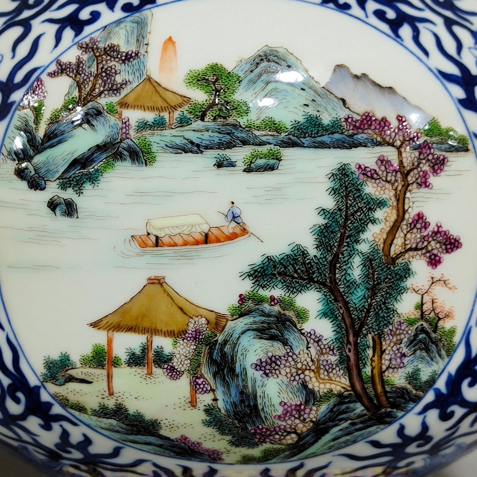 Qing Dynasty Qianlong yellow ground landscape statue with windows